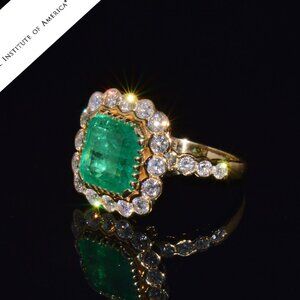GIA Certified Natural 7.34CTS VS F Diamond Emerald 18K Solid Gold Cocktail Ring